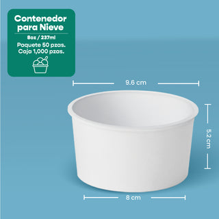 Contenedor Vaso Nieve Doble Pared | Papel - Ácido  Poliláctico PLA | 8 oz / 236 ml | Compostable y biodegradable