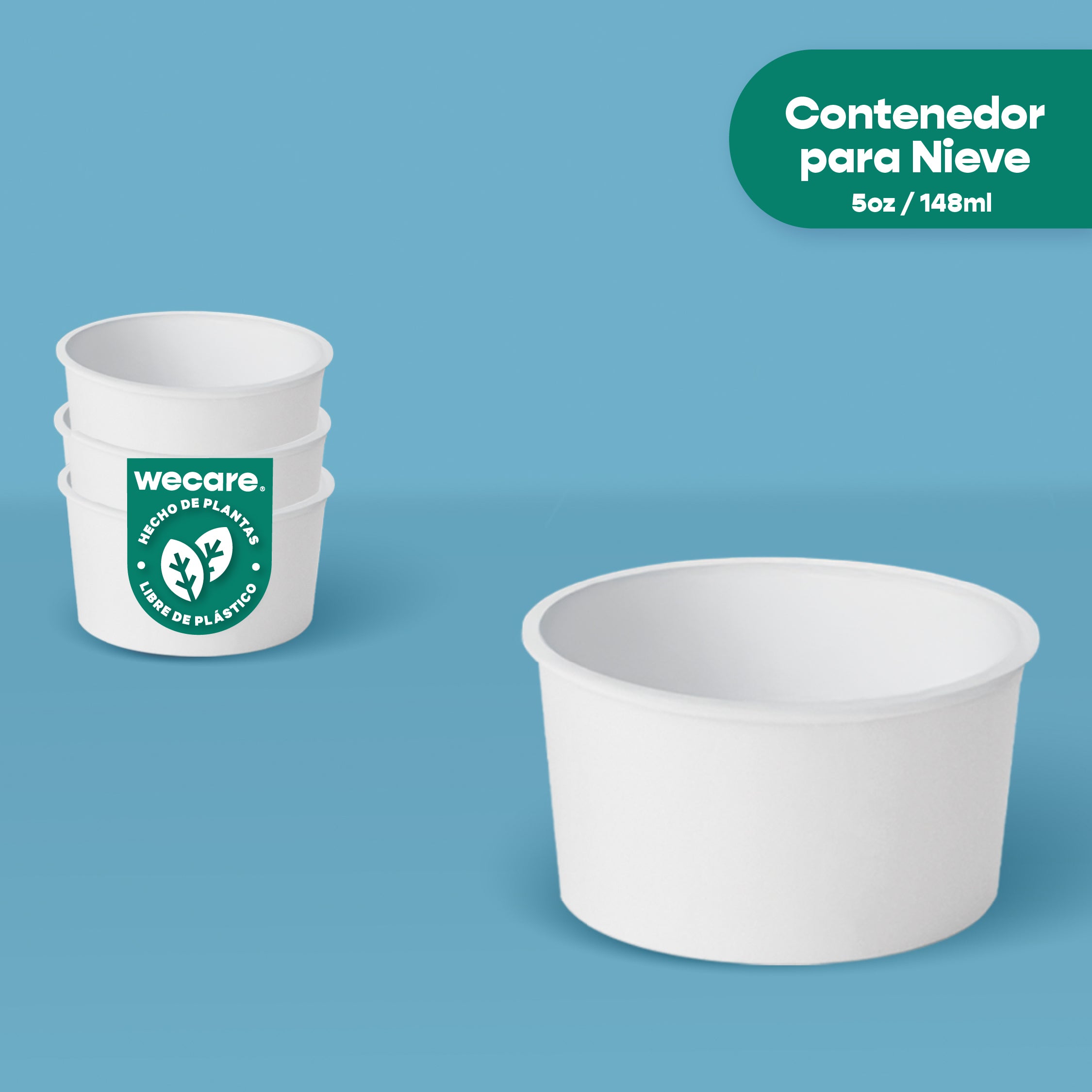 Contenedor Vaso Nieve Doble Recubrimiento | Papel - Ácido  Poliláctico PLA | 5 oz / 147 ml | Compostable y biodegradable