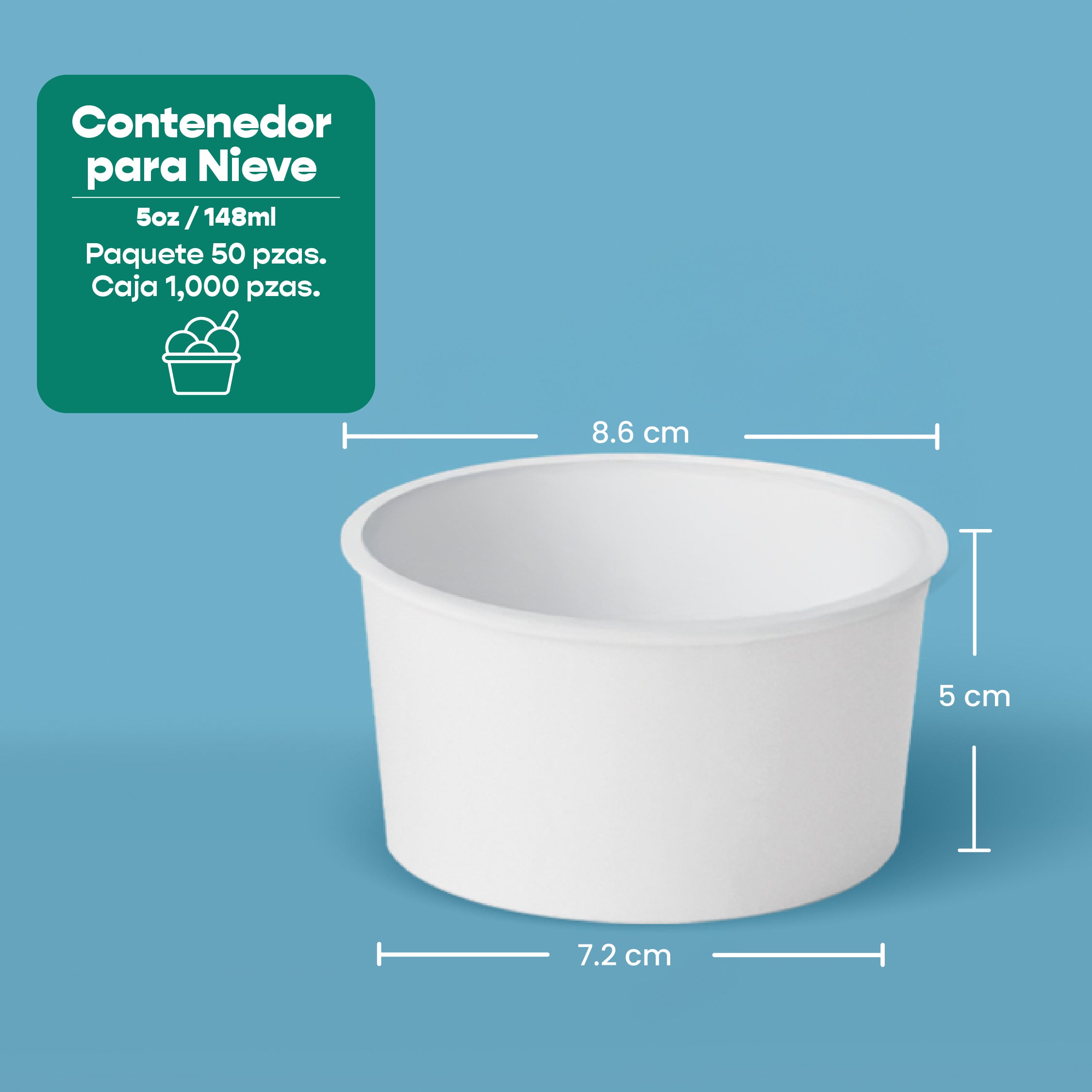 Contenedor Vaso Nieve Doble Recubrimiento | Papel - Ácido  Poliláctico PLA | 5 oz / 147 ml | Compostable y biodegradable