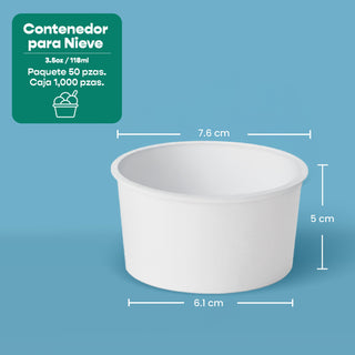 Contenedor Vaso Nieve Doble Pared | Papel - Ácido  Poliláctico PLA | 3.5 oz / 103.5 ml | Compostable y biodegradable
