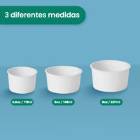 Contenedor Vaso Nieve Doble Recubrimiento | Papel - Ácido  Poliláctico PLA | 5 oz / 147 ml | Compostable y biodegradable