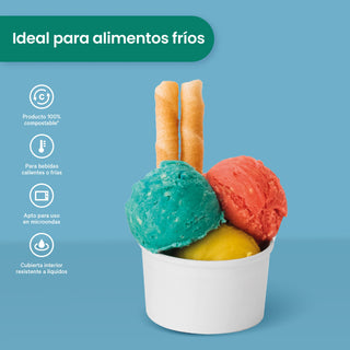 Contenedor Vaso Nieve Doble Pared | Papel - Ácido  Poliláctico PLA | 3.5 oz / 103.5 ml | Compostable y biodegradable