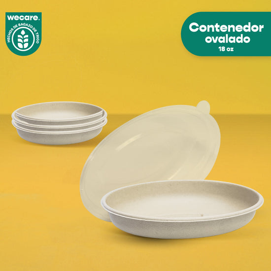 Contenedor Ovalado | Bagazo Trigo | 18 oz | Compostable y biodegradable