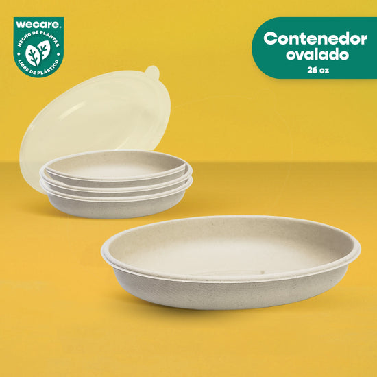 Contenedor Ovalado | Bagazo Trigo | 26 oz | Compostable y biodegradable