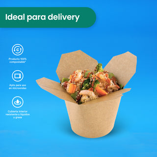 Contenedor Redondo Papel Delivery | Papel PLA | Chica 16 oz | Compostable y biodegradable
