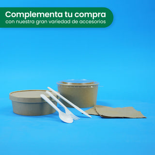 Contenedor Redondo Papel Delivery | Papel PLA | Grande 26 oz | Compostable y biodegradable