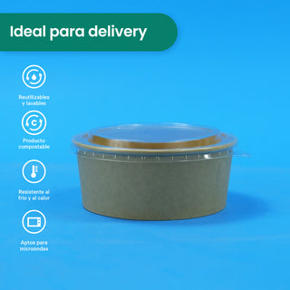 Ensaladera Papel | Papel Kraft | 25 oz | Compostable y biodegradable