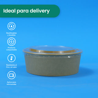 Ensaladera Papel | Papel Kraft | 44 oz | Compostable y biodegradable