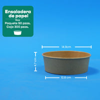 Ensaladera Papel | Papel Kraft | 16 oz | Compostable y biodegradable