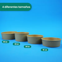 Ensaladera Papel | Papel Kraft | 16 oz | Compostable y biodegradable