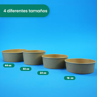 Ensaladera Papel | Papel Kraft | 32 oz | Compostable y biodegradable