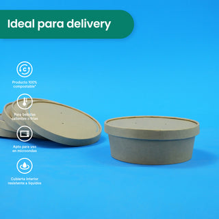 Tapa Papel Ensaladera | Papel PLA |  16-32 oz | Compostable y biodegradable