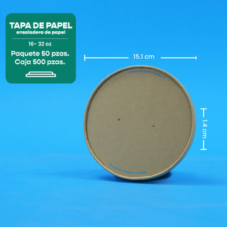 Tapa Papel Ensaladera | Papel PLA |  16-32 oz | Compostable y biodegradable