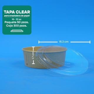 Tapa Clear Ensaladera | Acido Poliactico | 16-32 oz | Compostable y biodegradable