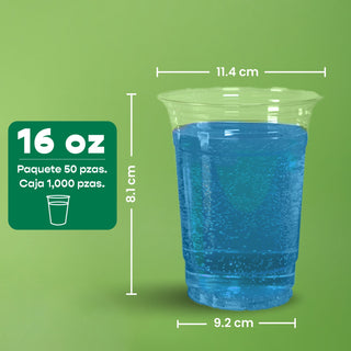 Vaso Transparente | Ácido  Poliláctico PLA | 16 oz / 473 ml | Compostable y biodegradable