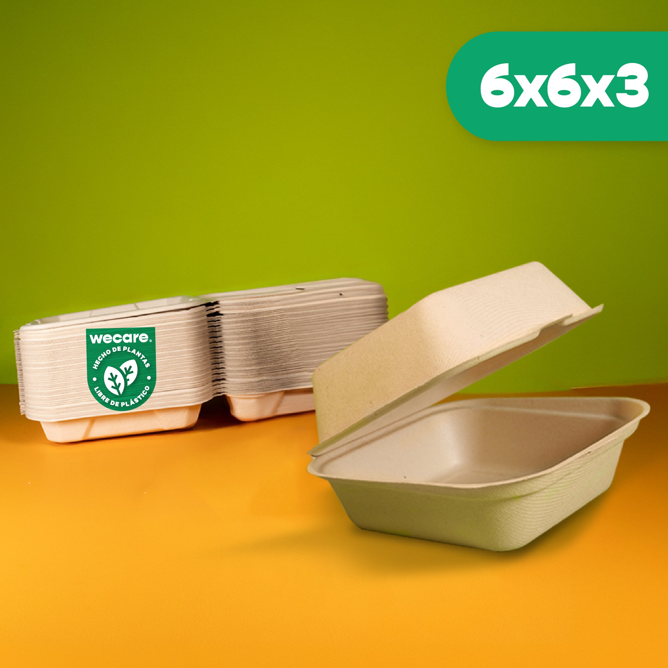 Contenedor Almeja | Bagazo Trigo | 6x6x3" / 15.2x15.2x7.6 cm | Compostable y biodegradable