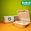 Disposable and Biodegradable Food Container 8x8x3 w/3 Dividers - We Care