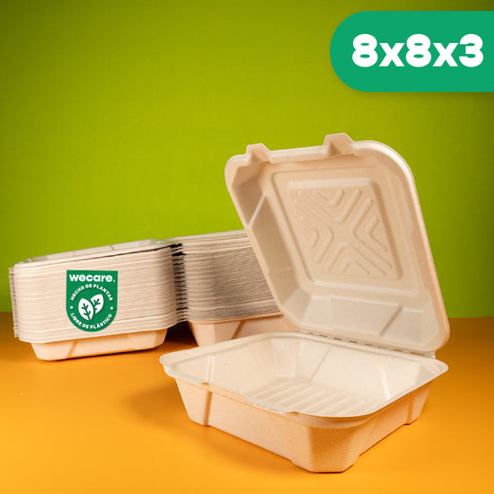 Contenedor Almeja | Bagazo Trigo | 8x8x3" / 20.3x20.3x7.6 cm | Compostable y biodegradable