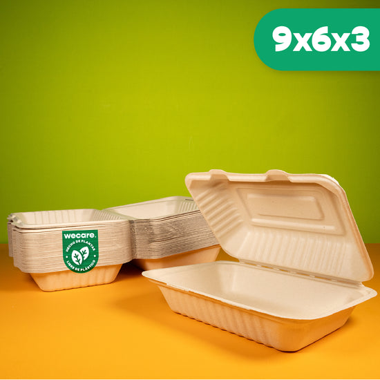 Contenedor Almeja | Bagazo Trigo | 9x6x3" / 22.8x15.2x7.6 cm | Compostable y biodegradable