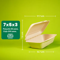 Contenedor Almeja | Bagazo Trigo | 7x5x3" / 17.7 x 12.7 x 7.6 cm | Compostable y biodegradable