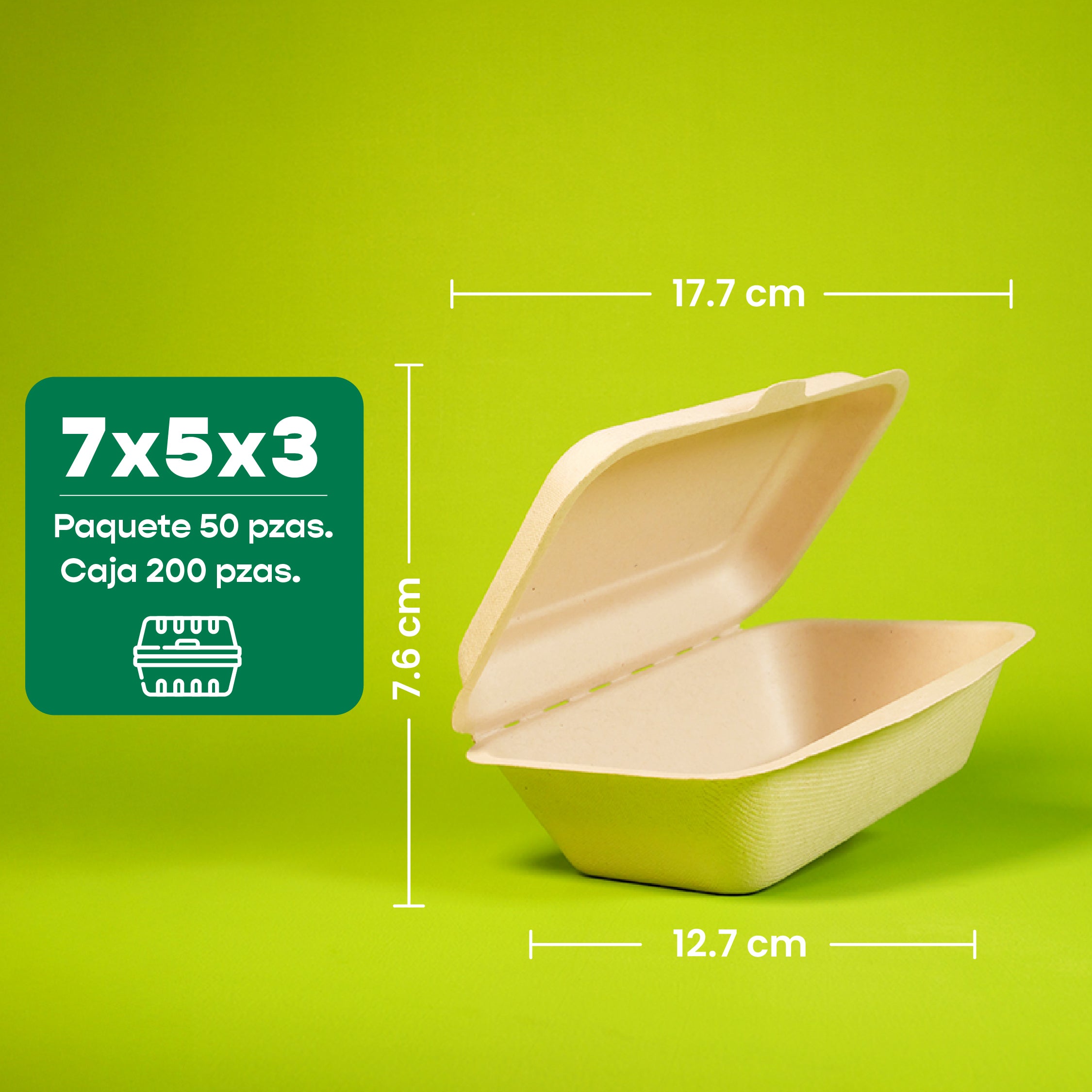 Contenedor Almeja | Bagazo Trigo | 7x5x3" / 17.7 x 12.7 x 7.6 cm | Compostable y biodegradable