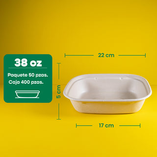 Lunch Box | Bagazo Trigo | 38 oz | Compostable y biodegradable