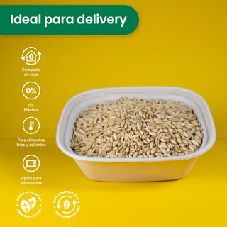 Tapa Trigo Lunch Box  | Bagazo trigo | 29 - 44 oz | Compostable y biodegradable