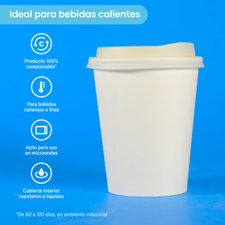 Vaso Térmico | Papel - Ácido  Poliláctico PLA | 8 oz / 237 ml | Compostable y biodegradable
