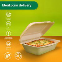 Contenedor Almeja | Bagazo Trigo | 7x5x3" / 17.7 x 12.7 x 7.6 cm | Compostable y biodegradable