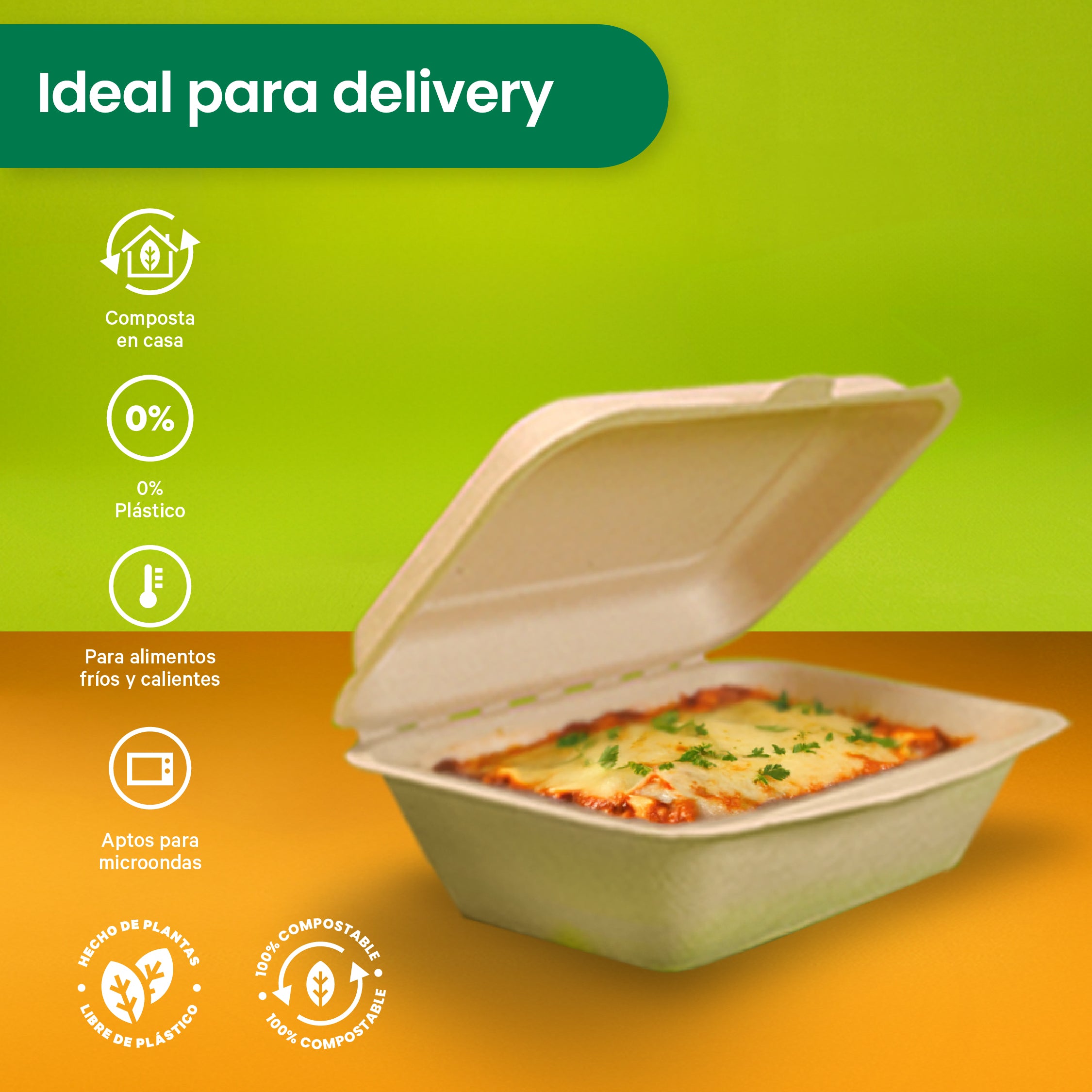 Contenedor Almeja | Bagazo Trigo | 7x5x3" / 17.7 x 12.7 x 7.6 cm | Compostable y biodegradable