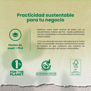 Contenedor Vaso Nieve Doble Pared | Papel - Ácido  Poliláctico PLA | 3.5 oz / 103.5 ml | Compostable y biodegradable