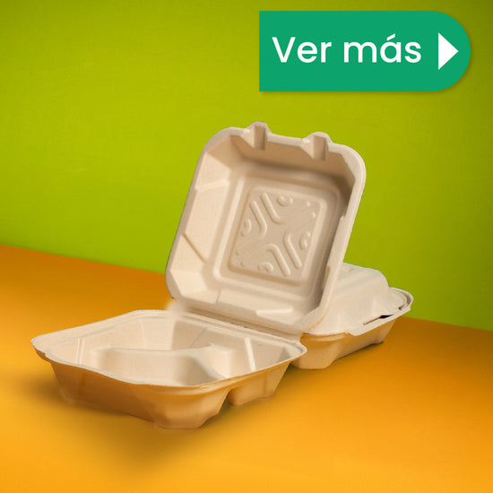 Contenedor Almeja | Bagazo Trigo | 9x9x3 / 22.8x22.8x7.6 cm | Compostable y biodegradable