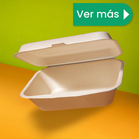 Contenedor Almeja | Bagazo Trigo | 9x6x3" / 22.8x15.2x7.6 cm | Compostable y biodegradable